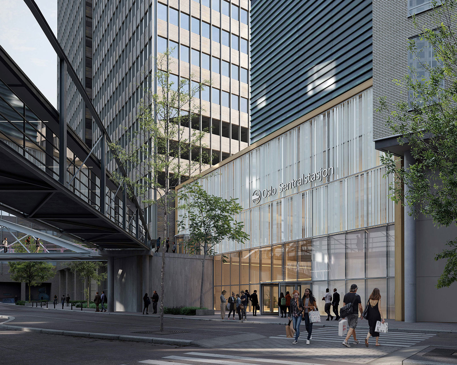 Illustrasjon fra planforslaget med ny inngang og glassfasade.