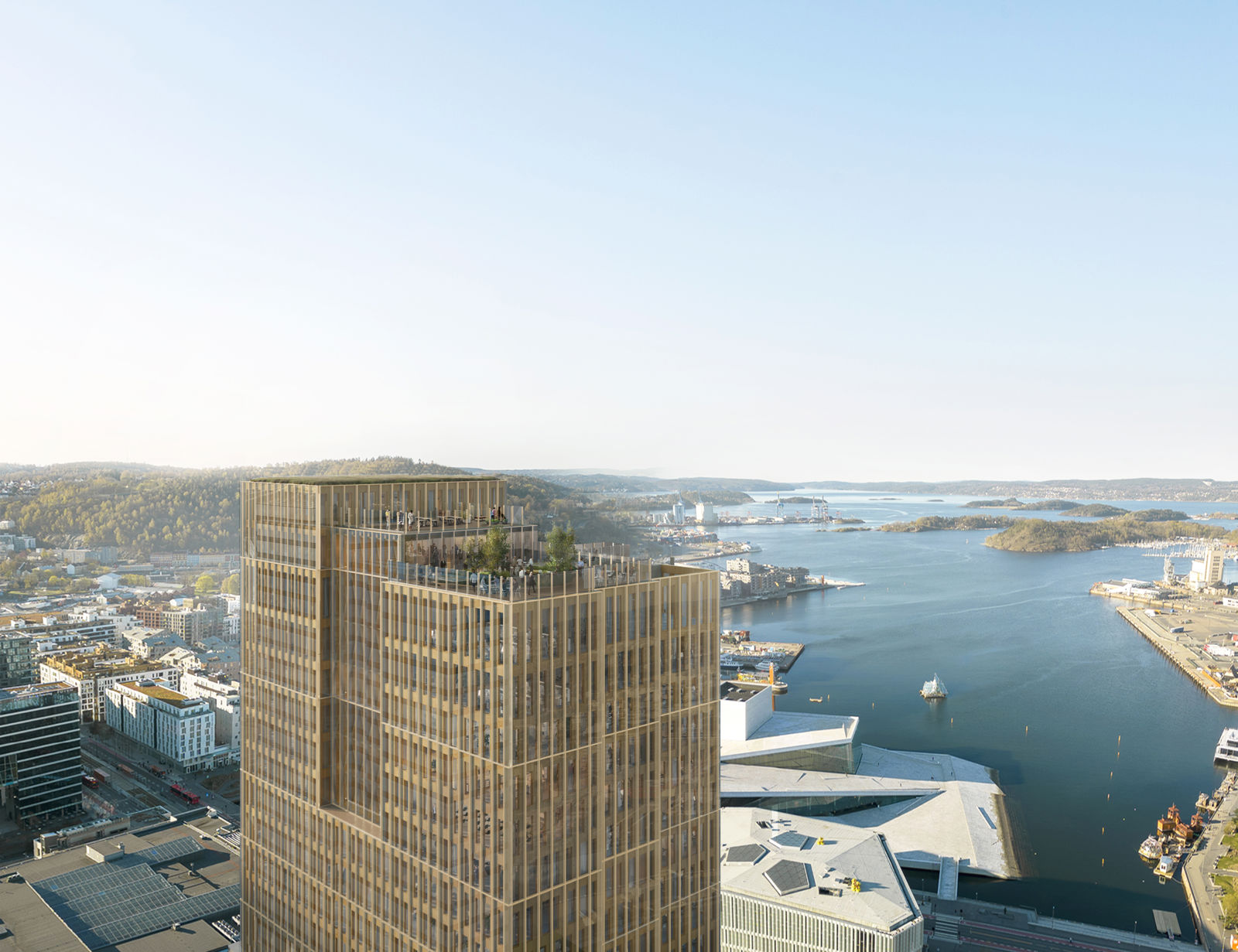 dronebilde av byggets topp
