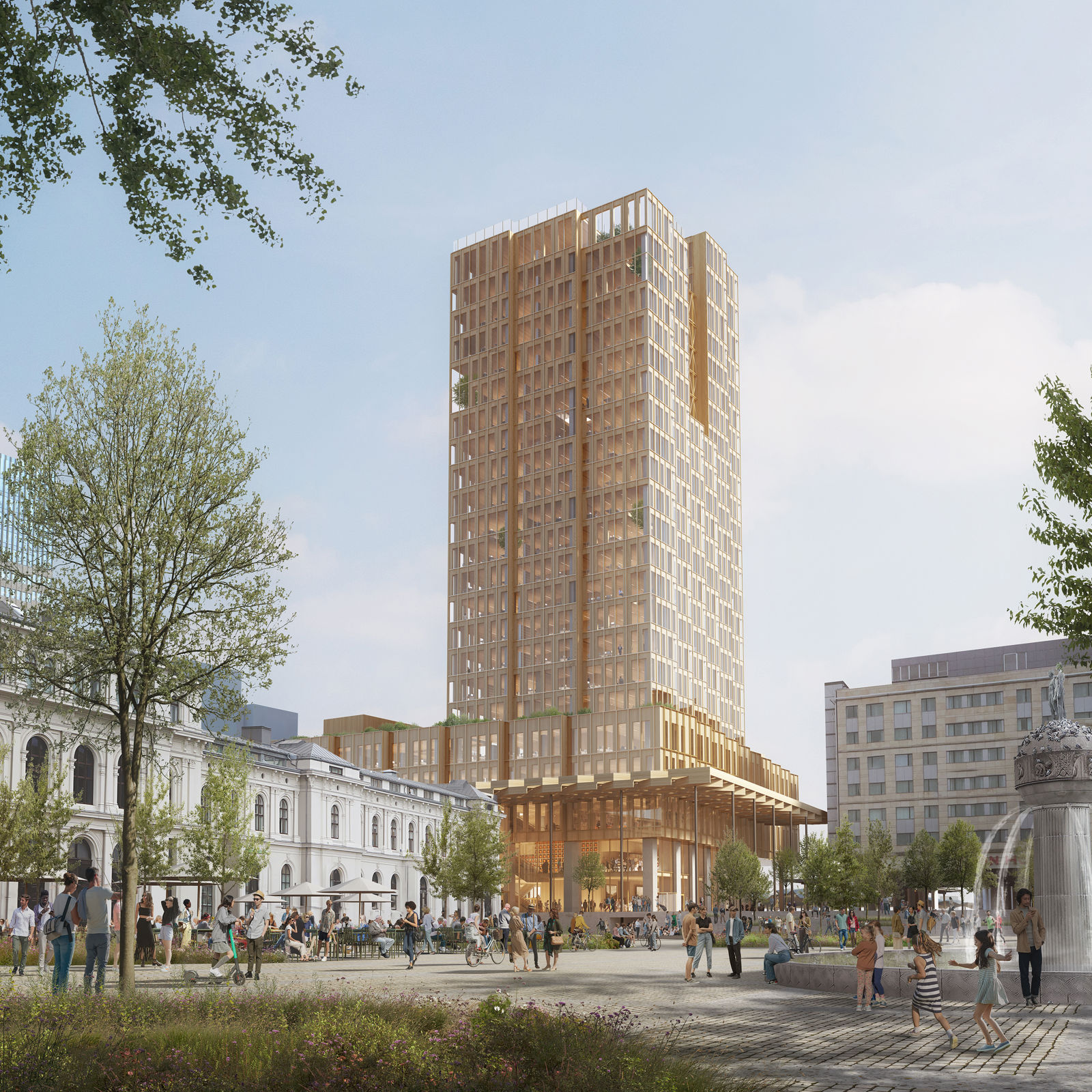 høyhus med torg foran